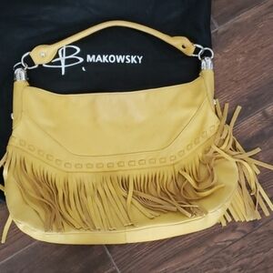 Yellow Leather Fringe Purse